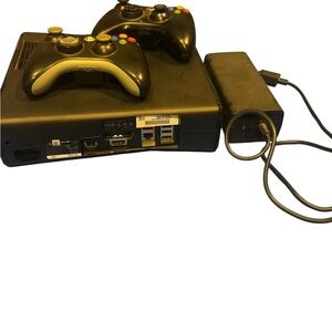Black Gaming Console with Controllers